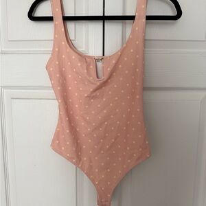 Women’s Free People, Blush Pink Polka Dot One-Piece Bodysuit with Keyhole